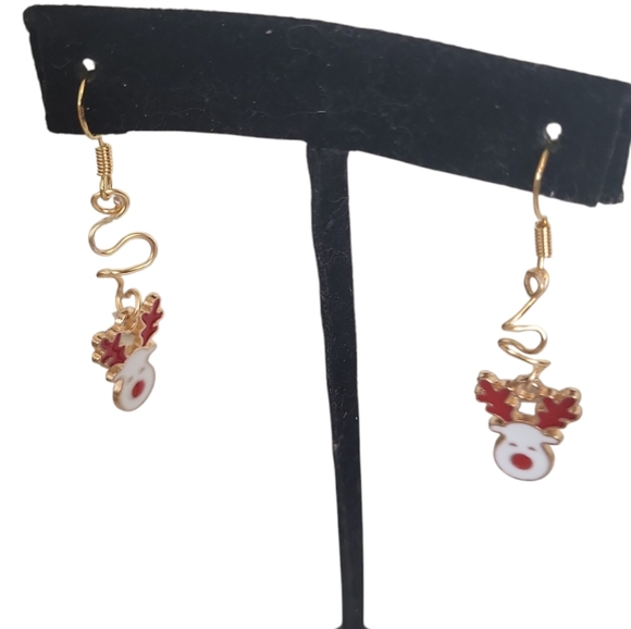 14k Gold Christmas Reindeer Stag Holiday Enamel Swirl Earrings - Picture 1 of 3